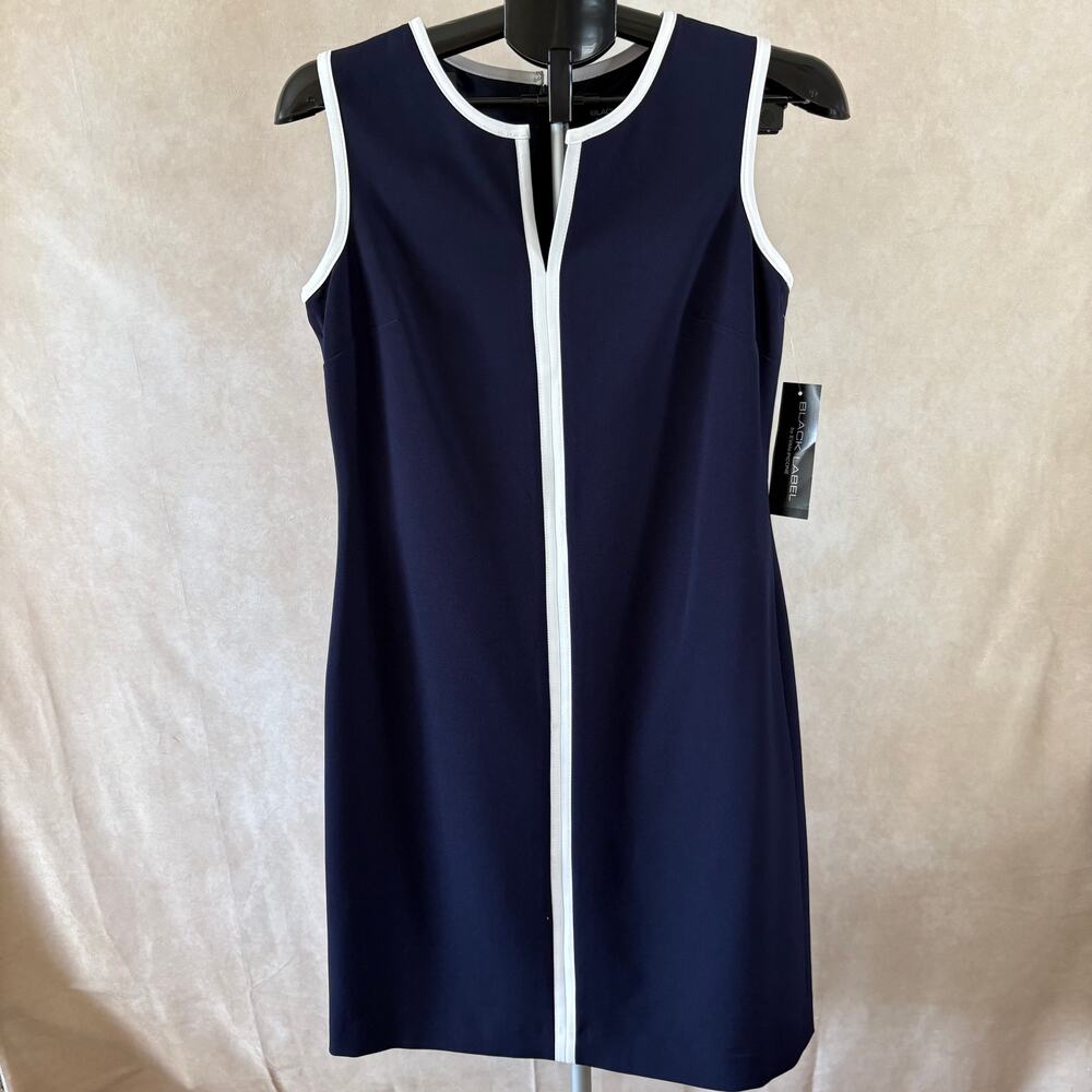 Black Label by Evan-Picone Navy & White Sleeveless Sheath Dress Size 4 Career - Picture 2 of 14